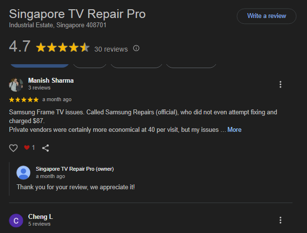 Singapore TV Repair Pro review