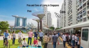 Skyline view showing modern buildings and urban lifestyle representing pros and cons of living in Singapore.