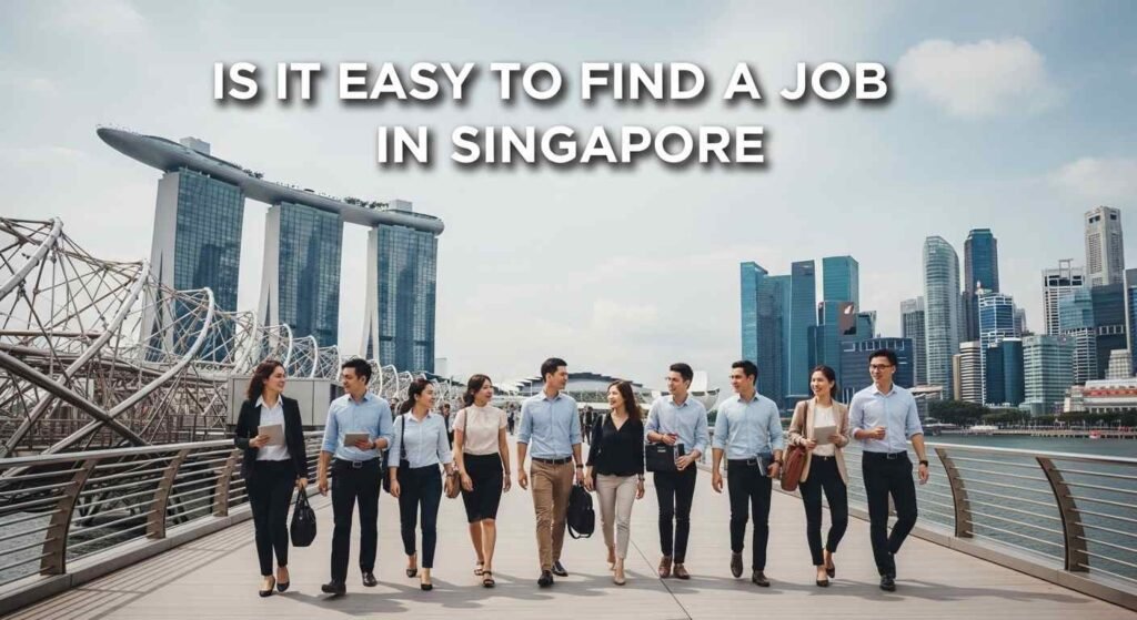 Professional working in Singapore skyline with Marina Bay financial district in background