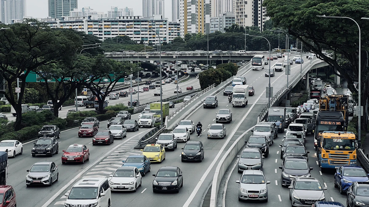 Singapore highway traffic Woodlands road to Malaysia