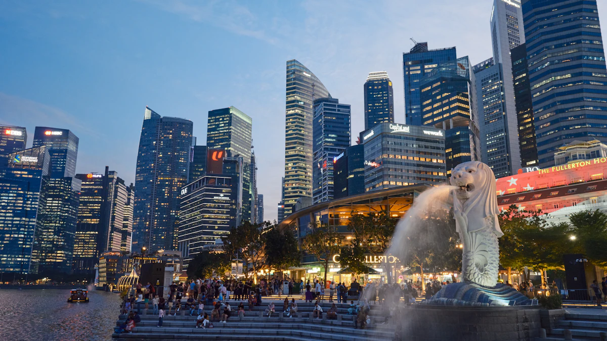 Singapore financial district skyline at night